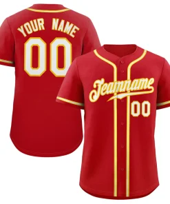 Custom Red White-Gold Classic Style Authentic Baseball Jersey