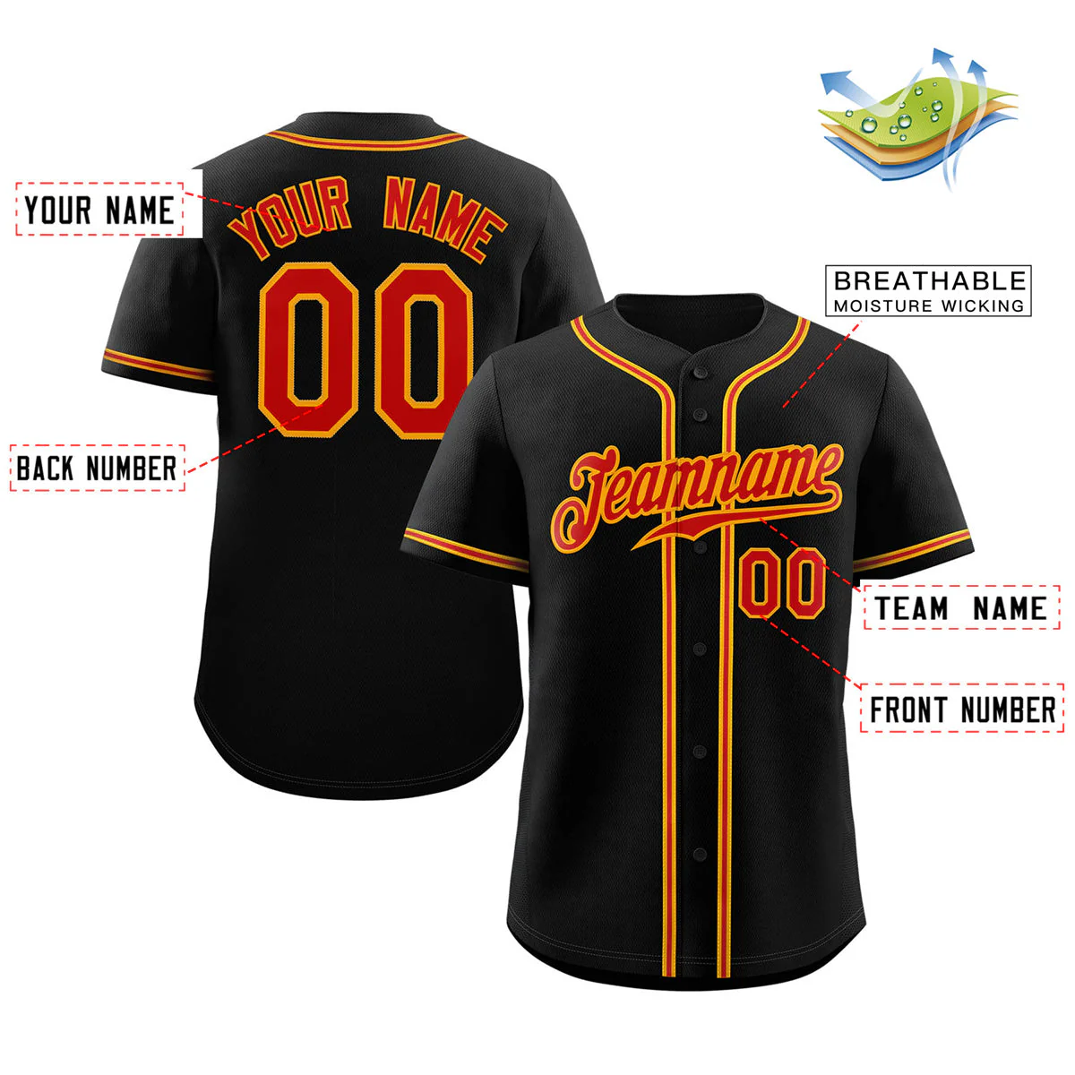 Custom Black Red-Orange Classic Style Authentic Baseball Jersey - Image 2