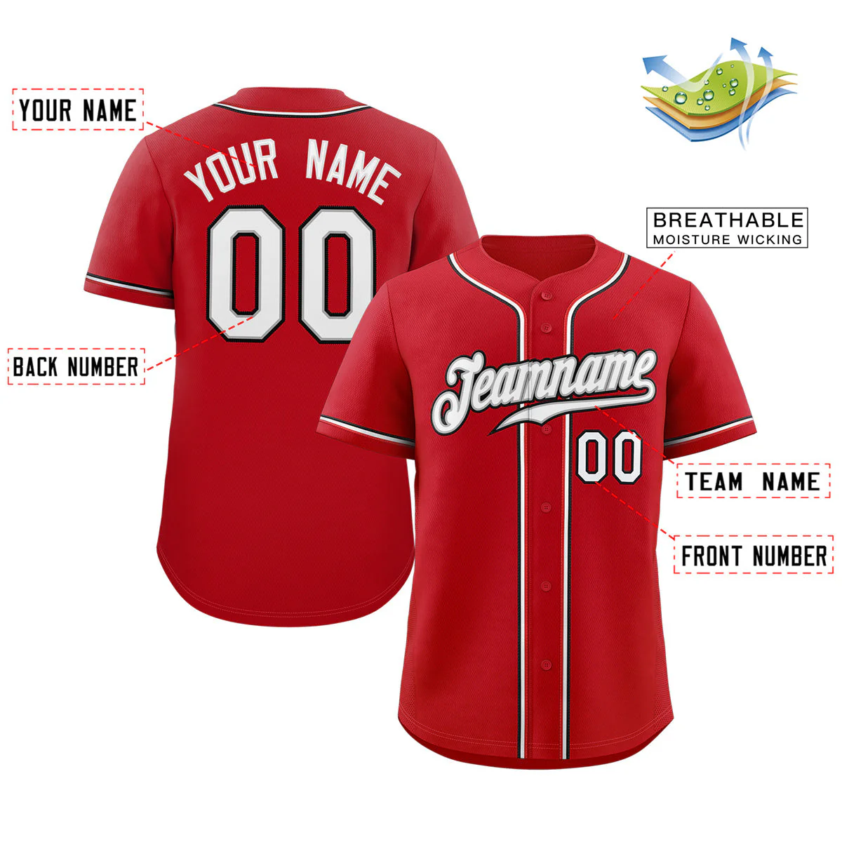 Custom Red White-Black Classic Style Authentic Baseball Jersey - Image 2