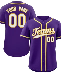 Custom Purple White-Gold Classic Style Authentic Baseball Jersey