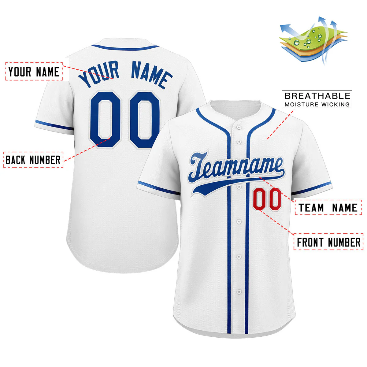 Custom White Royal-Red Classic Style Authentic Baseball Jersey - Image 2
