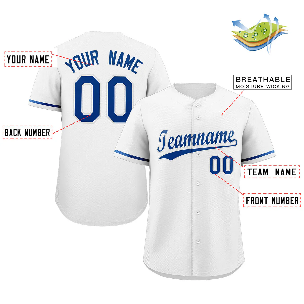 Custom White Royal Classic Style Authentic Baseball Jersey - Image 2