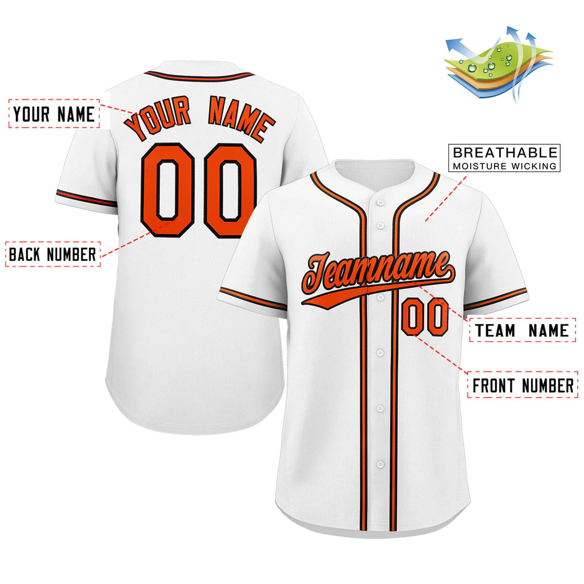 Custom White Orange-Black Classic Style Authentic Baseball Jersey - Image 2