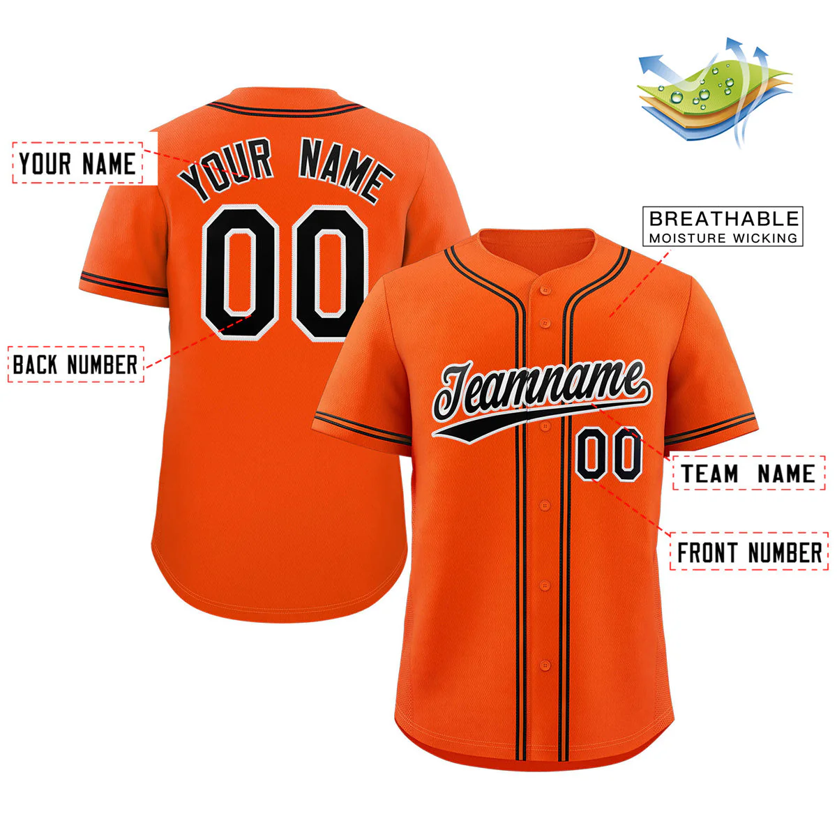 Custom Orange Black-White Classic Style Authentic Baseball Jersey - Image 2