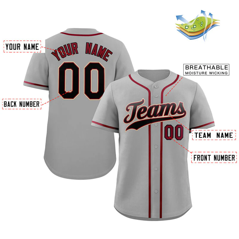 Custom Gray Black-Cream Classic Style Authentic Baseball Jersey - Image 2