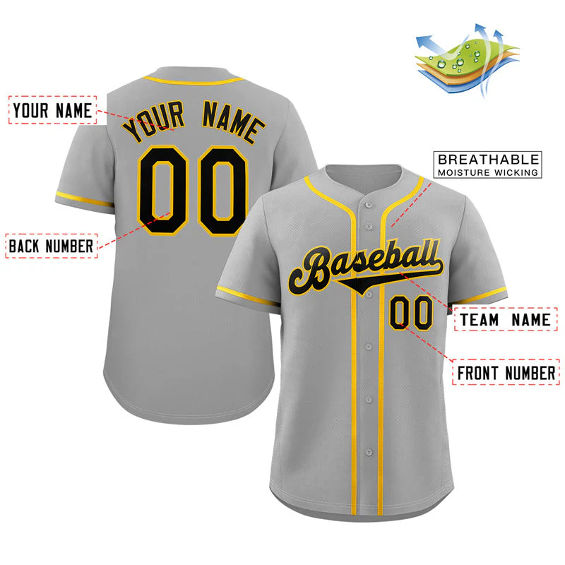 Custom Gray Black-Gold Classic Style Authentic Baseball Jersey - Image 2