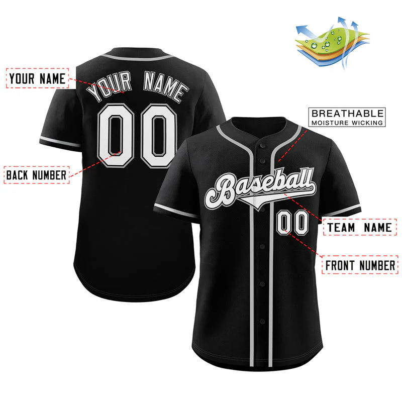 Custom Black White-Gray Classic Style Authentic Baseball Jersey - Image 2