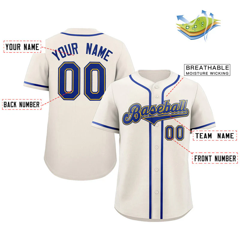 Custom Cream Royal-Gold Classic Style Authentic Baseball Jersey - Image 2