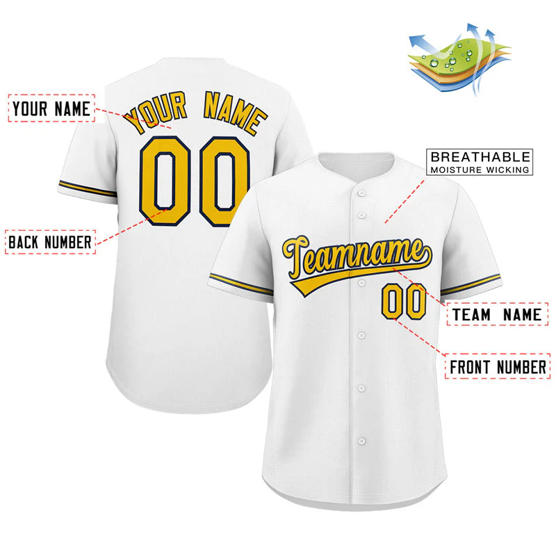 Custom White Gold-Black Solider Classic Style Authentic Baseball Jersey - Image 2