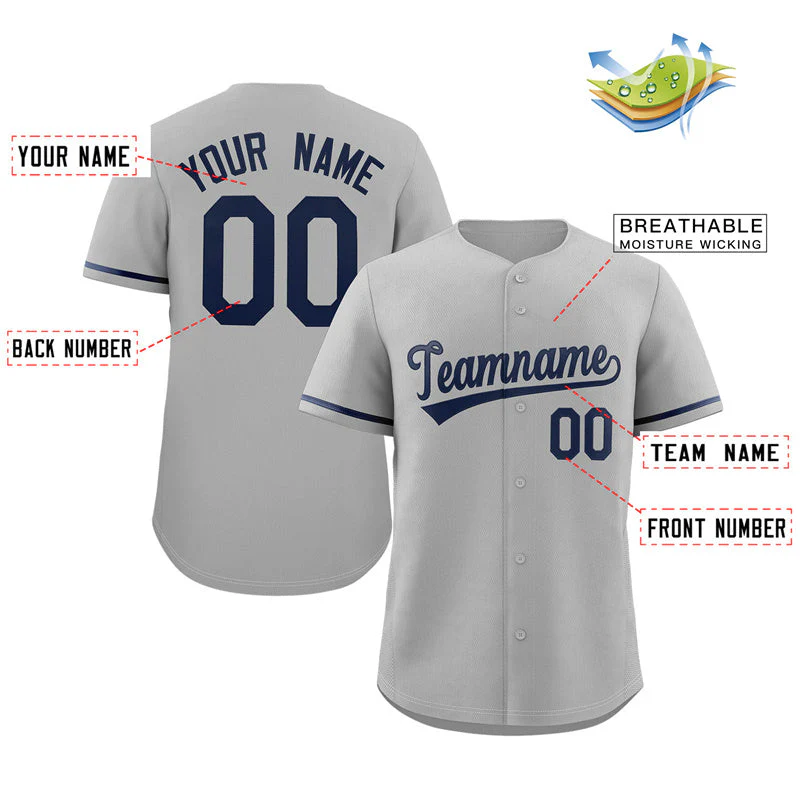 Custom Gray Navy Solider Classic Style Authentic Baseball Jersey - Image 2