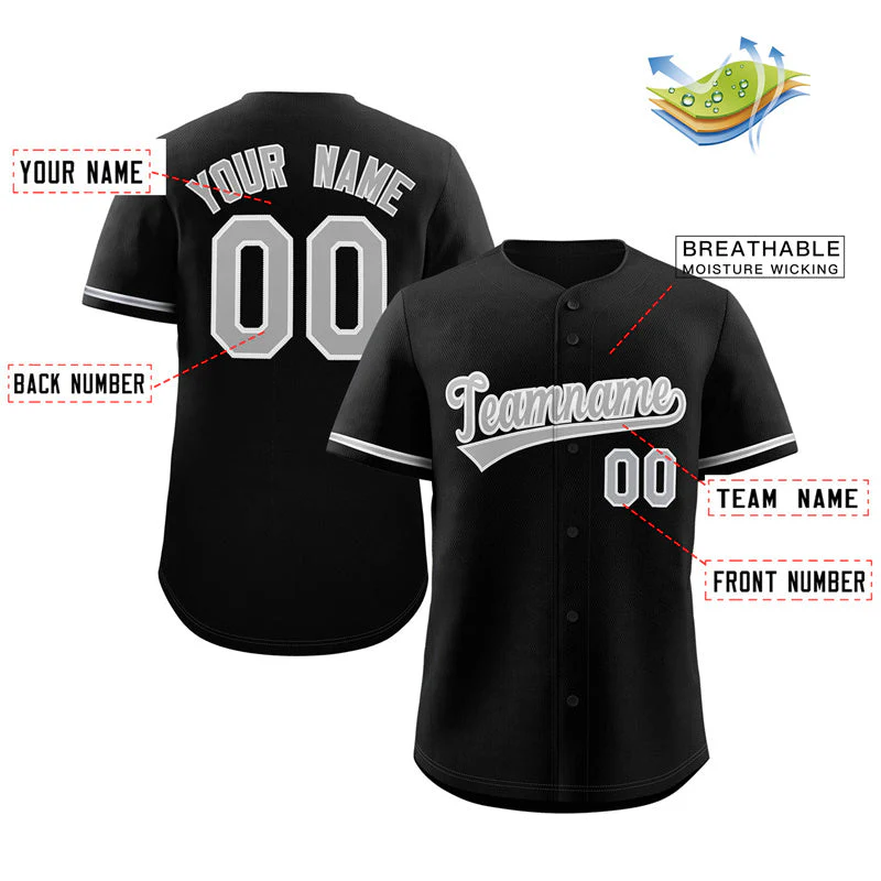 Custom Black Gray-White Solider Classic Style Authentic Baseball Jersey - Image 2