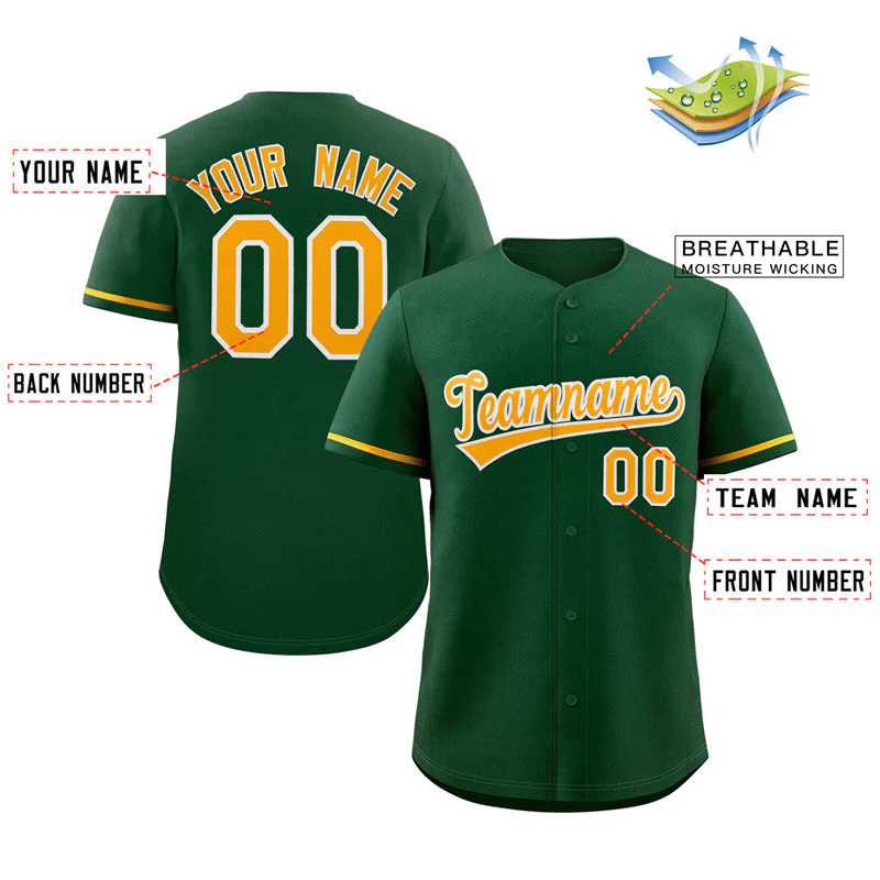 Custom Green White-Gold Solider Classic Style Authentic Baseball Jersey - Image 2