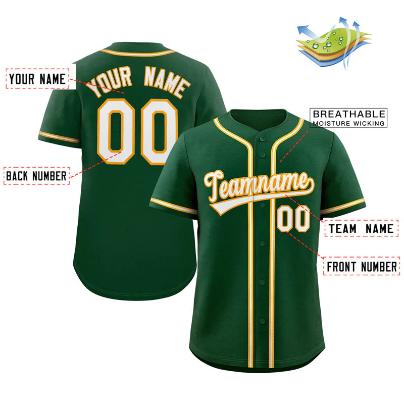 Custom Green White-Gold Classic Style Authentic Baseball Jersey - Image 2