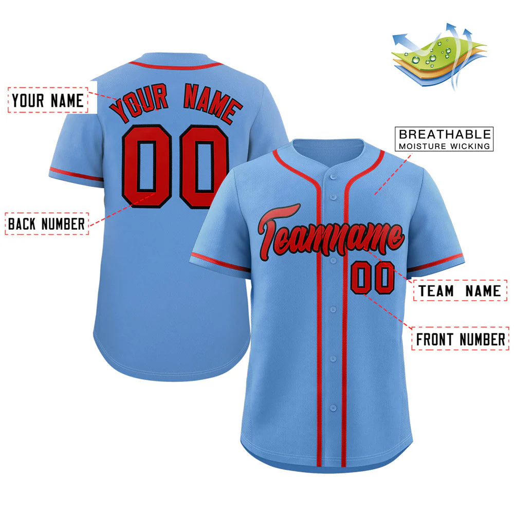 Custom Light Blue Red-Black Classic Style Authentic Baseball Jersey - Image 2