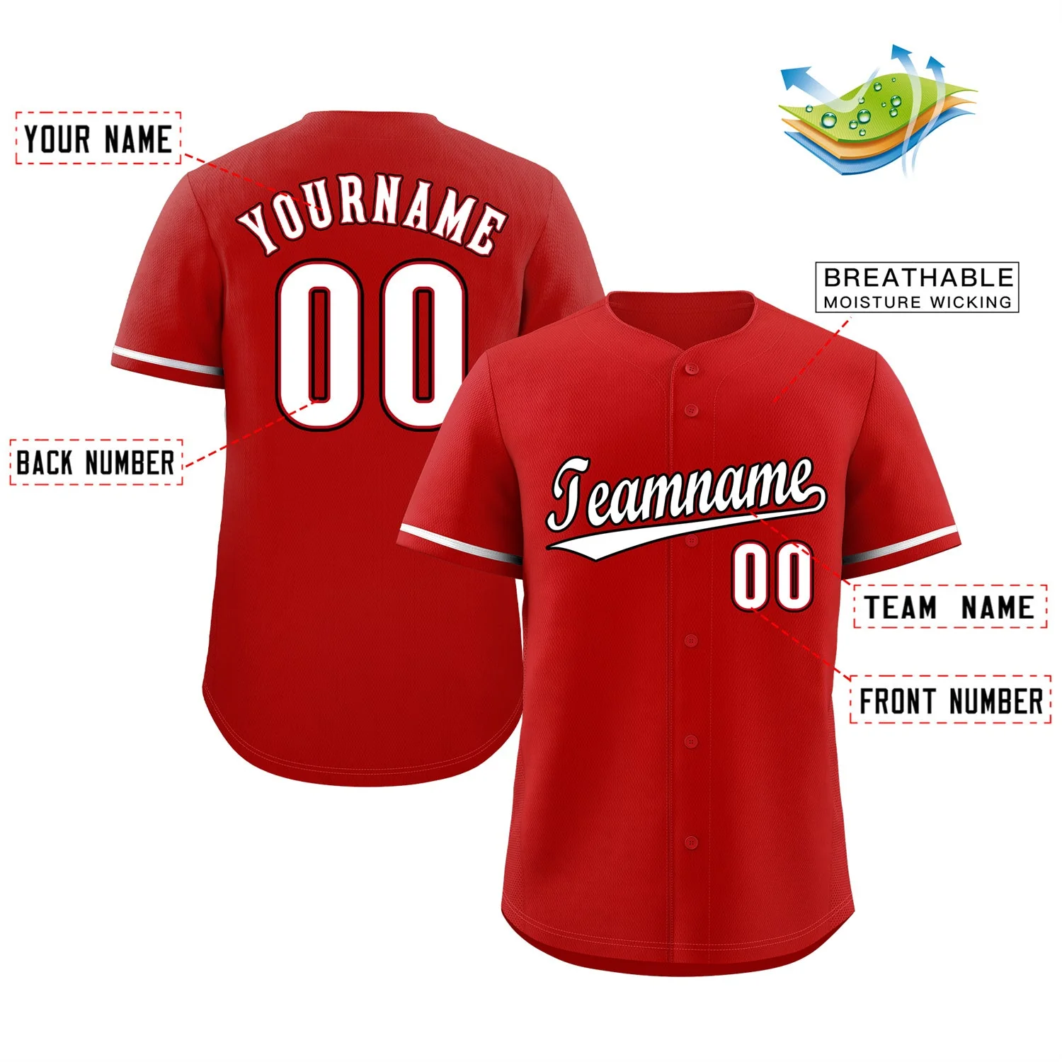 Custom Red White-Black Classic Style Authentic Baseball Jersey - Image 2