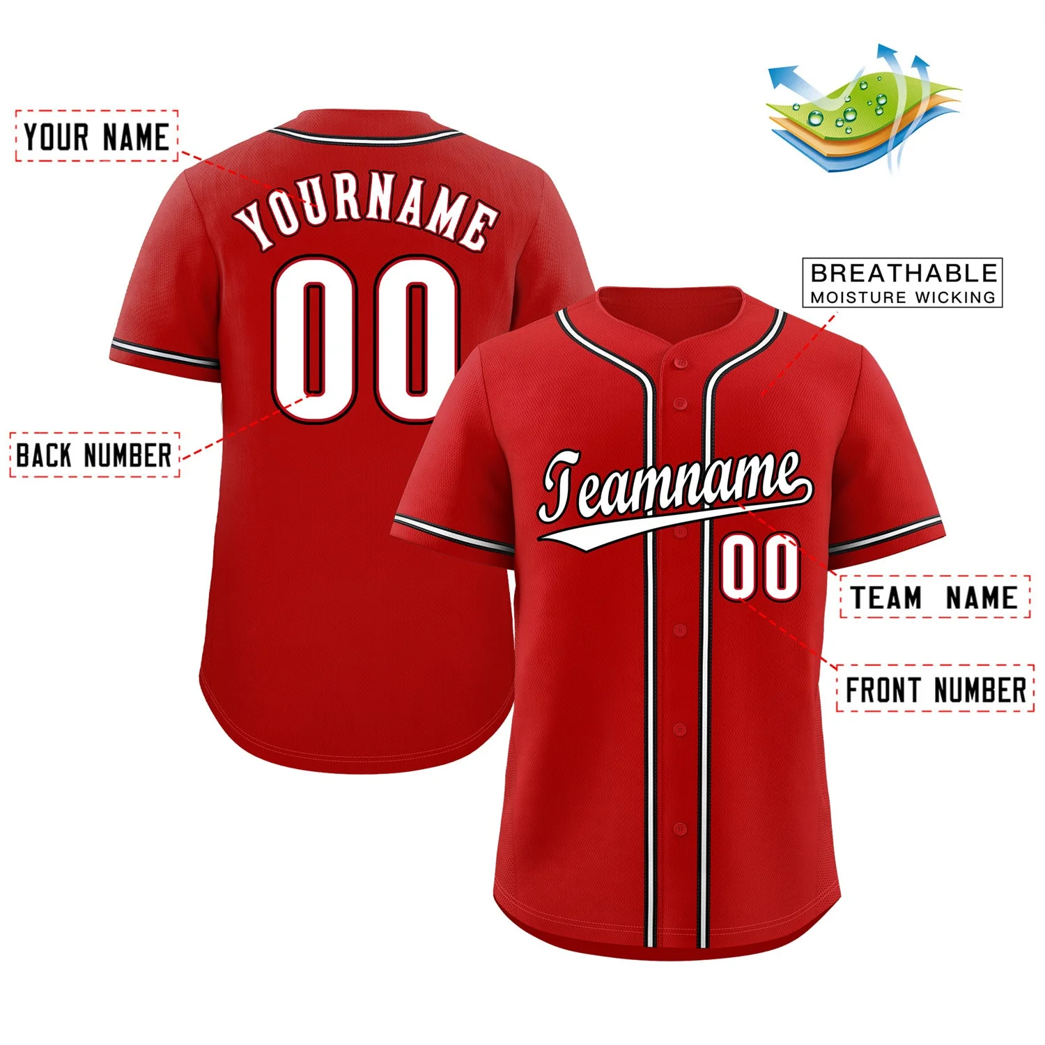 Custom Red White-Black Classic Style Authentic Baseball Jersey - Image 2