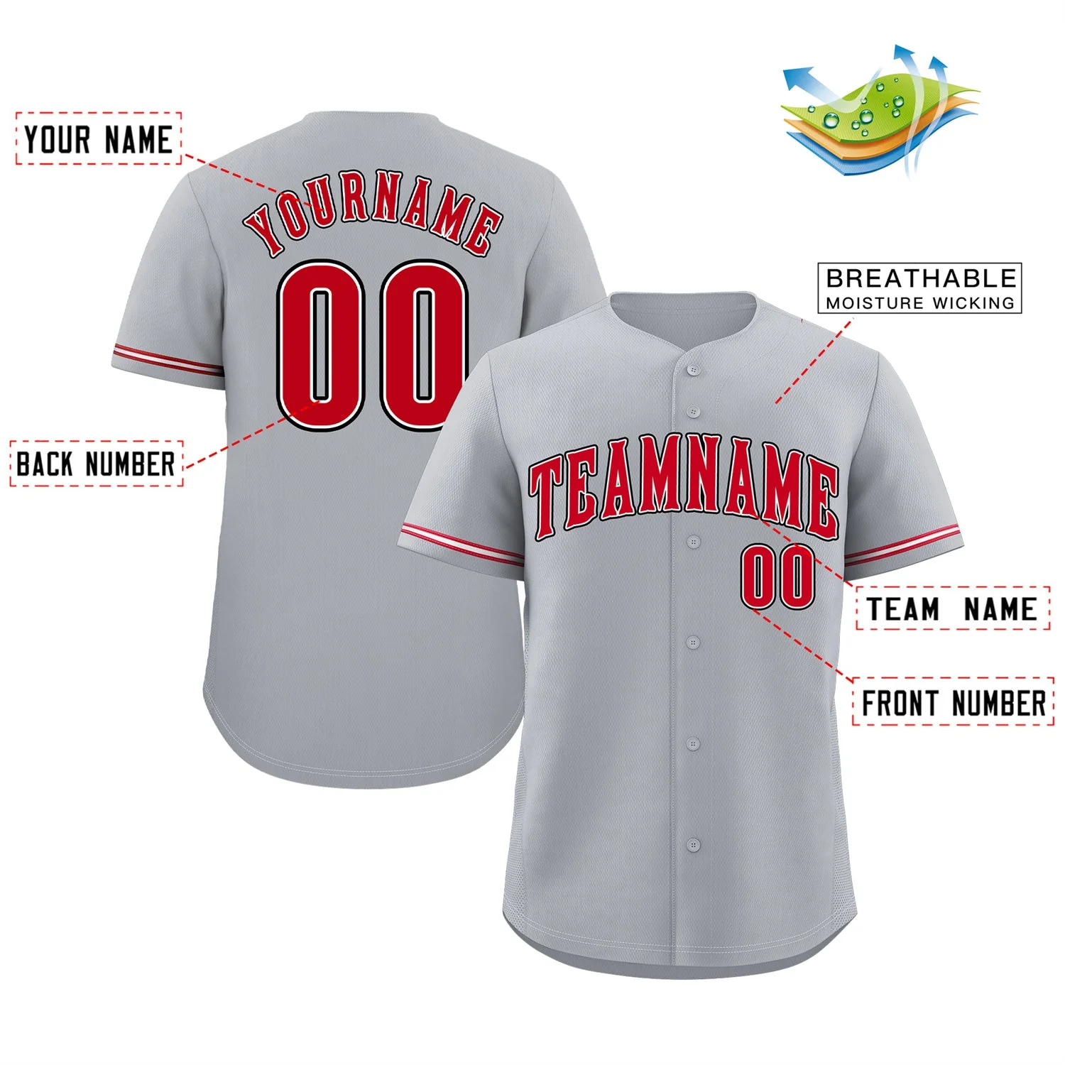 Custom Gray Red-Black Classic Style Authentic Baseball Jersey - Image 2