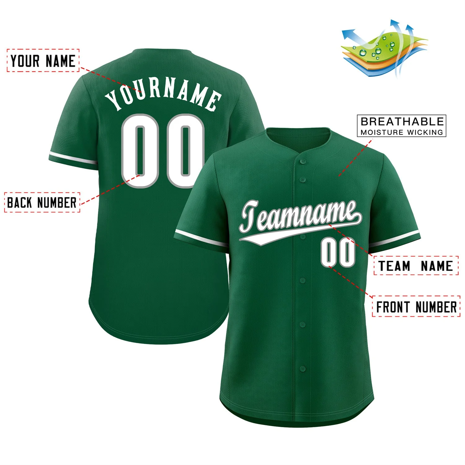 Custom Kelly Green White-Gray Classic Style Authentic Baseball Jersey - Image 2