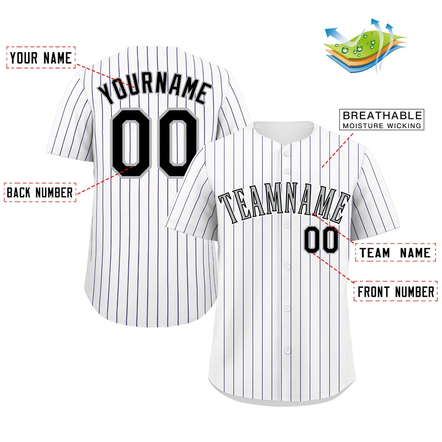 Custom White Gray-Black Stripe Fashion Authentic Baseball Jersey - Image 2