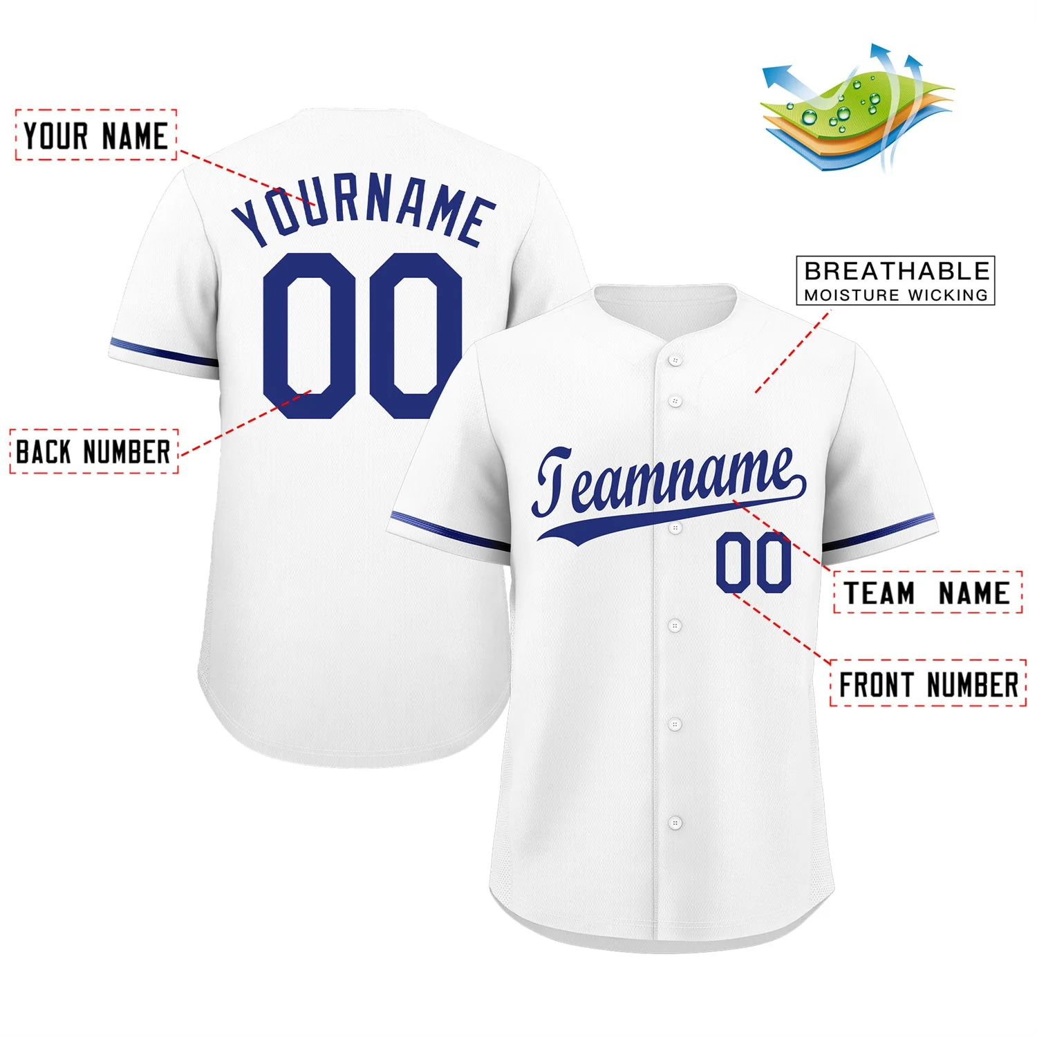 Custom White Royal Classic Style Authentic Baseball Jersey - Image 2