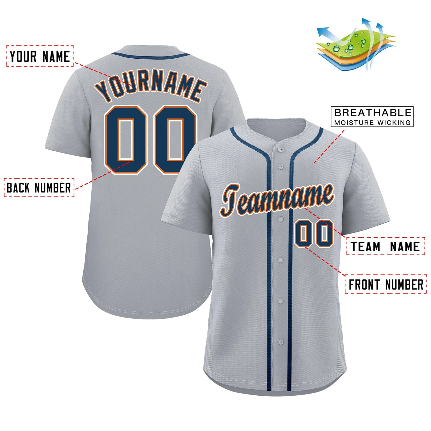 Custom Gray Navy-White Classic Style Authentic Baseball Jersey - Image 2