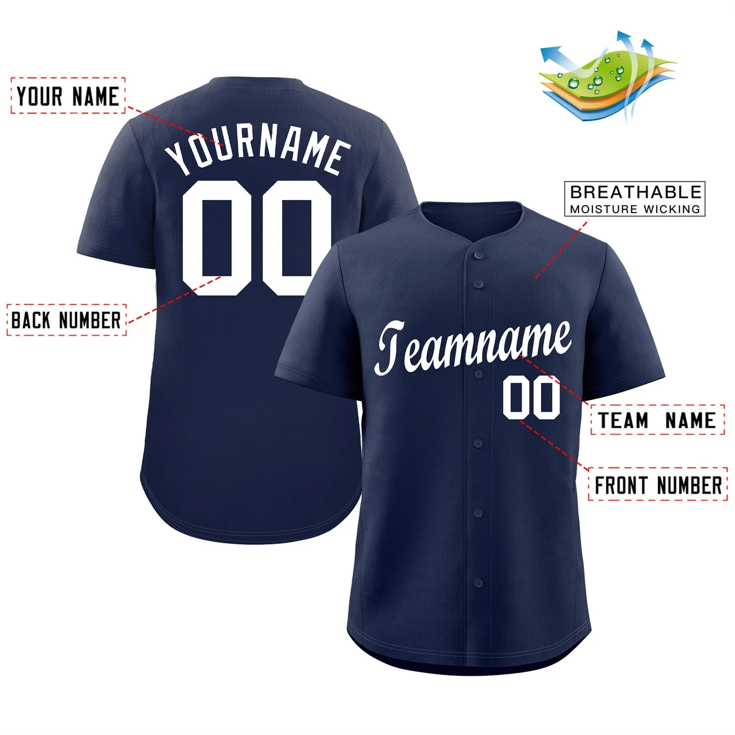 Custom Navy White Classic Style Authentic Baseball Jersey - Image 2