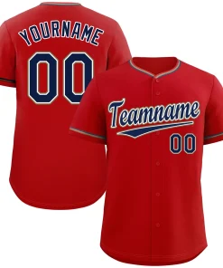 Custom Red Navy-Old Gold Classic Style Authentic Baseball Jersey