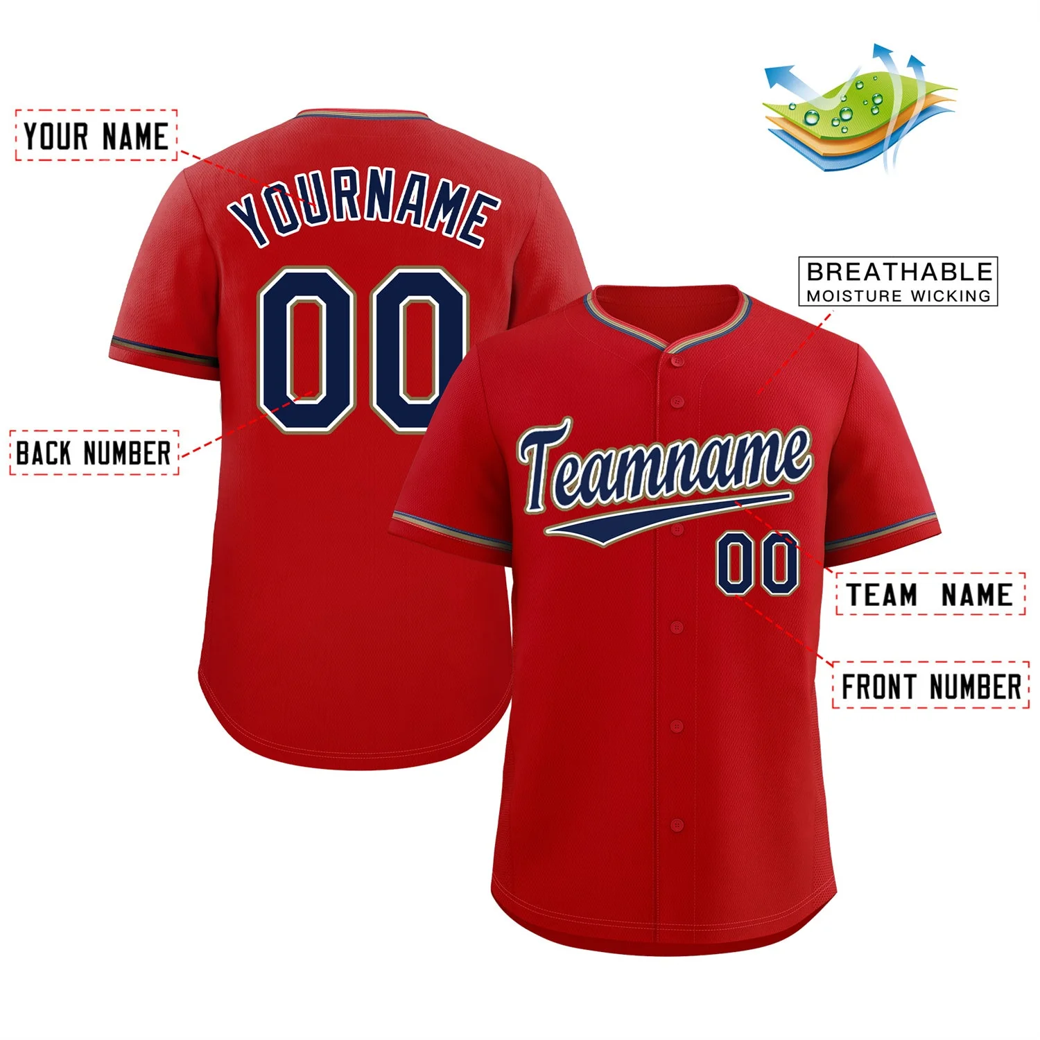 Custom Red Navy-Old Gold Classic Style Authentic Baseball Jersey - Image 2