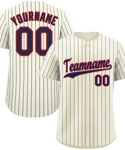 Custom Cream Navy-Red Stripe Fashion Authentic Baseball Jersey