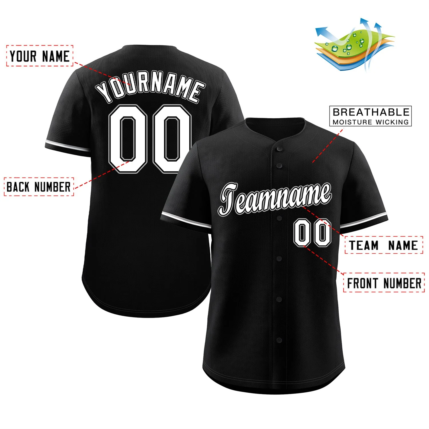 Custom Black White-Gray Classic Style Authentic Baseball Jersey - Image 2