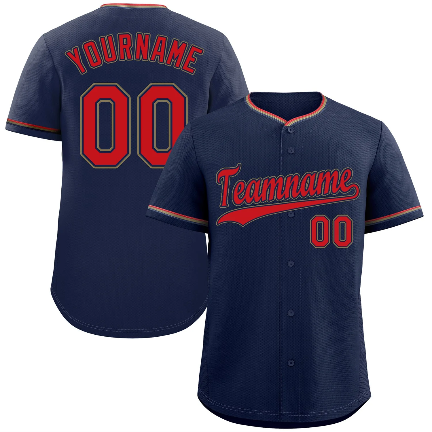 Custom Navy Red-Old Gold Hook Classic Style Authentic Baseball Jersey