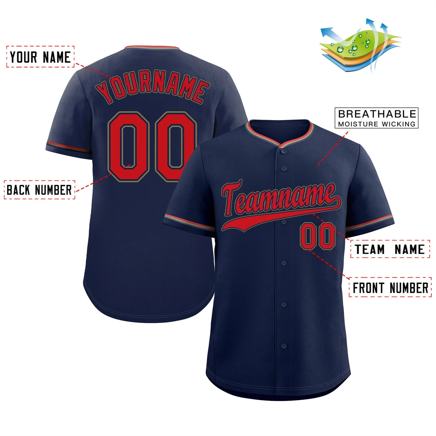Custom Navy Red-Old Gold Hook Classic Style Authentic Baseball Jersey - Image 2