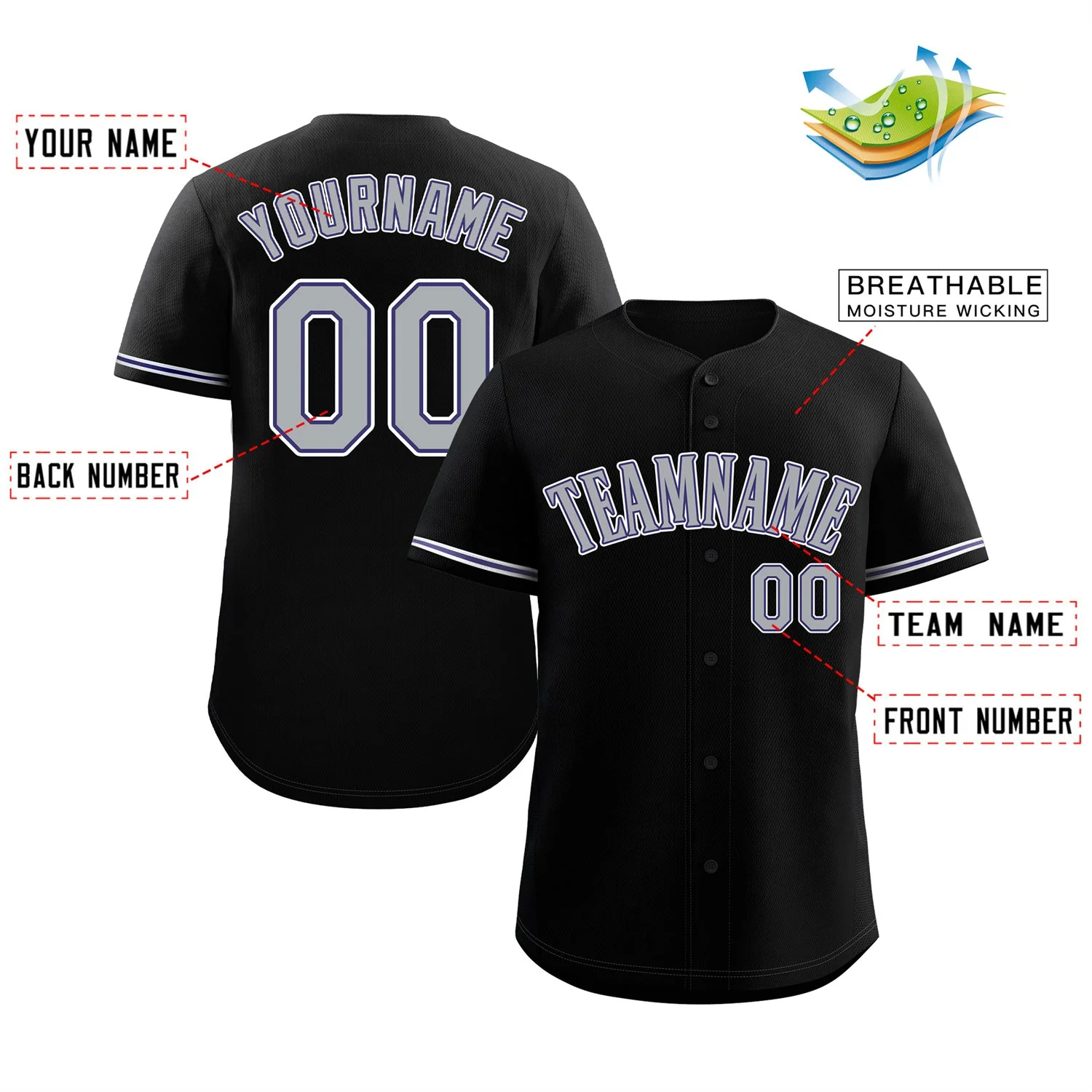 Custom Black Gray-White Bull Classic Style Authentic Baseball Jersey - Image 2