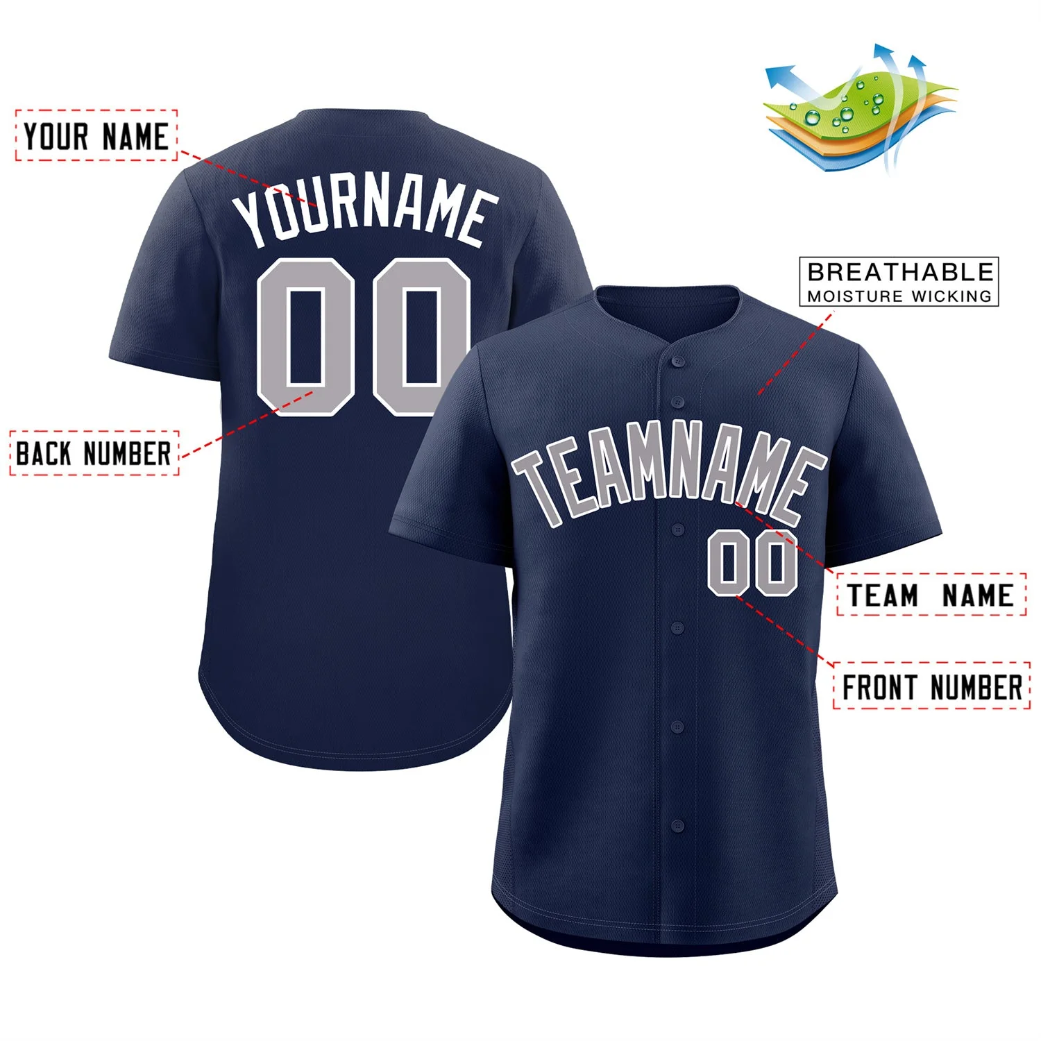 Custom Navy Gray-White Bull Classic Style Authentic Baseball Jersey - Image 2