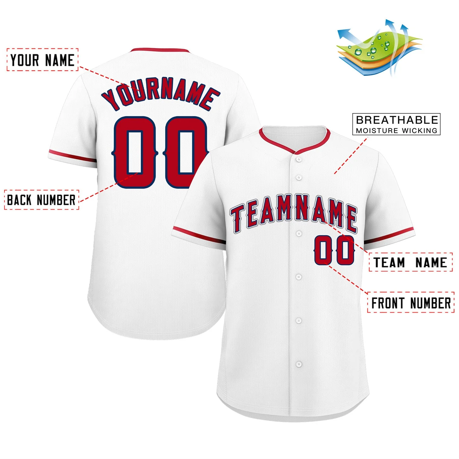 Custom White Red-Gray Bull Classic Style Authentic Baseball Jersey - Image 2