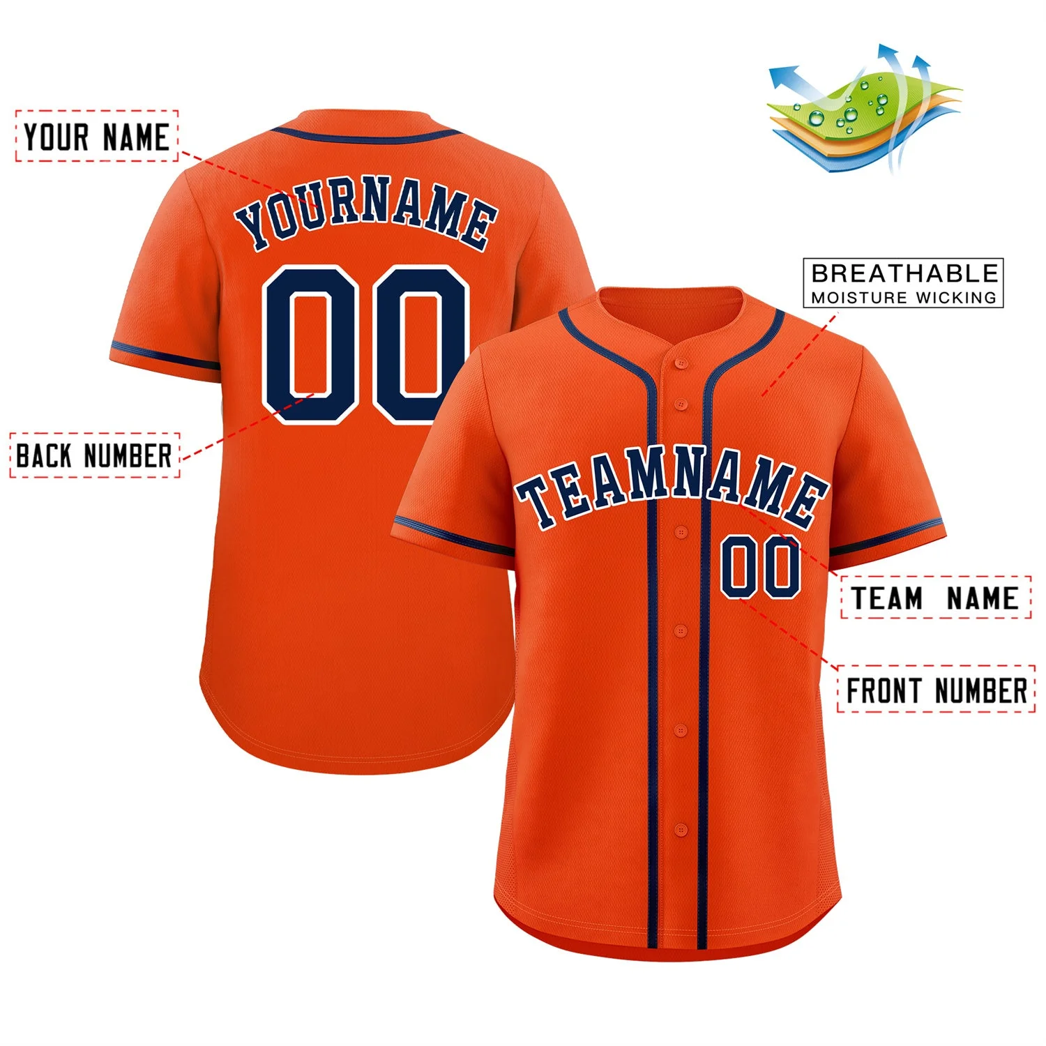 Custom Orange Navy-White Bull Classic Style Authentic Baseball Jersey - Image 2