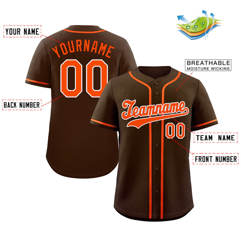 Custom Brown Orange-White Hook Classic Style Authentic Baseball Jersey - Image 2