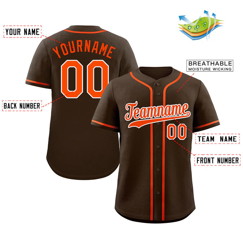 Custom Brown Orange-White Hook Classic Style Authentic Baseball Jersey - Image 2