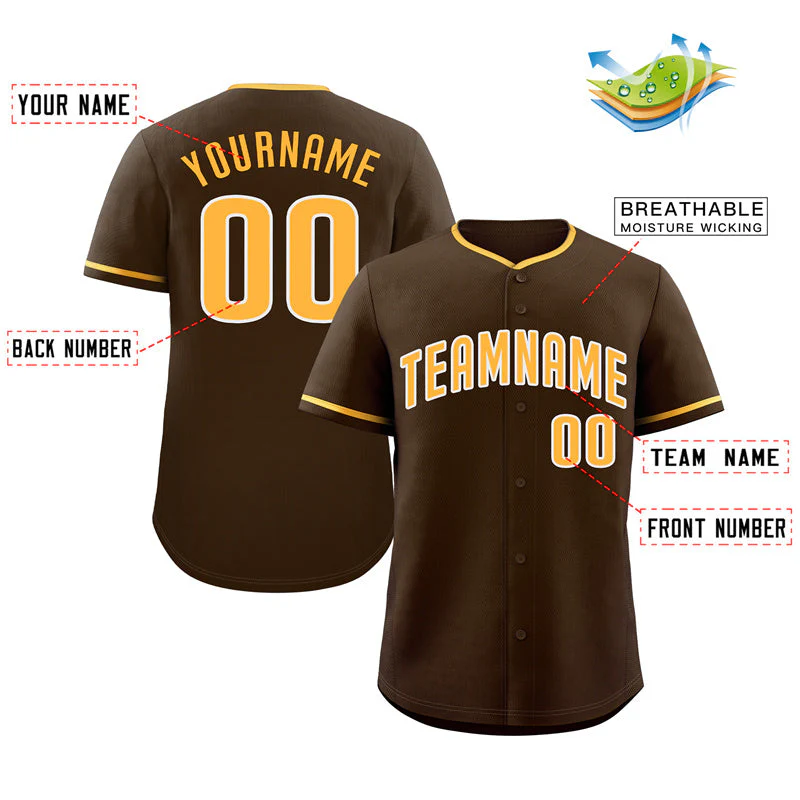 Custom Brown Yellow-White Bull Classic Style Authentic Baseball Jersey - Image 2