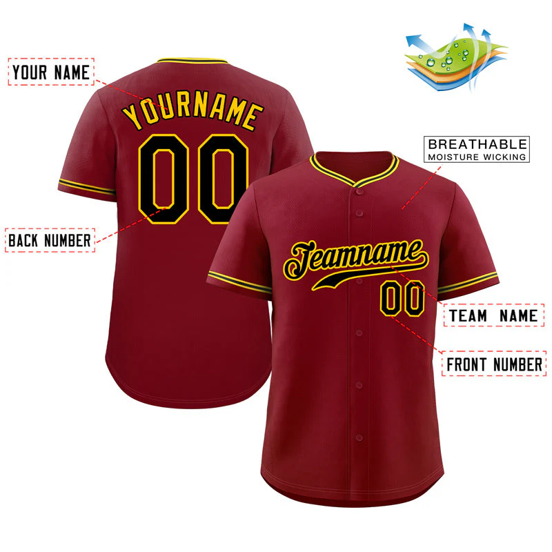 Custom Crimson Black-Gold Hook Classic Style Authentic Baseball Jersey - Image 2