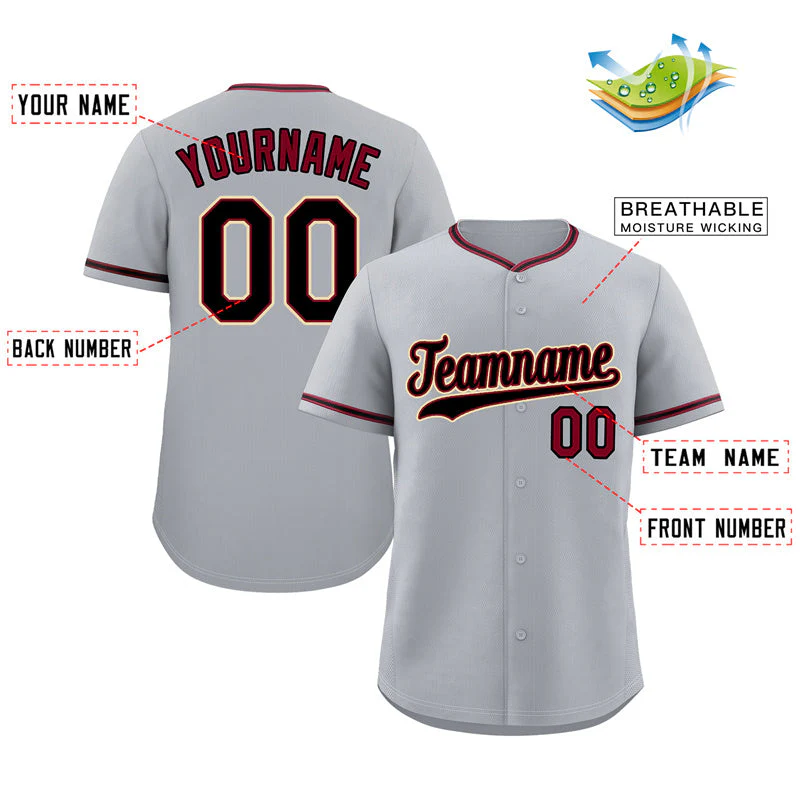 Custom Gray Black-Cream Classic Style Authentic Baseball Jersey - Image 2
