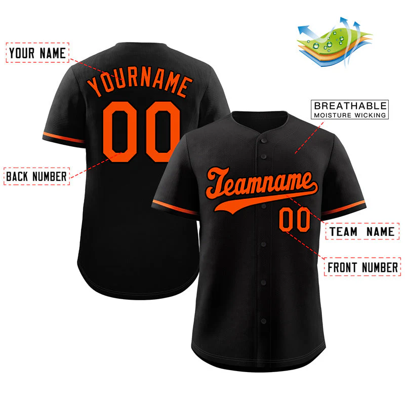 Custom Black Orange Hook Classic Style Authentic Baseball Jersey - Image 2