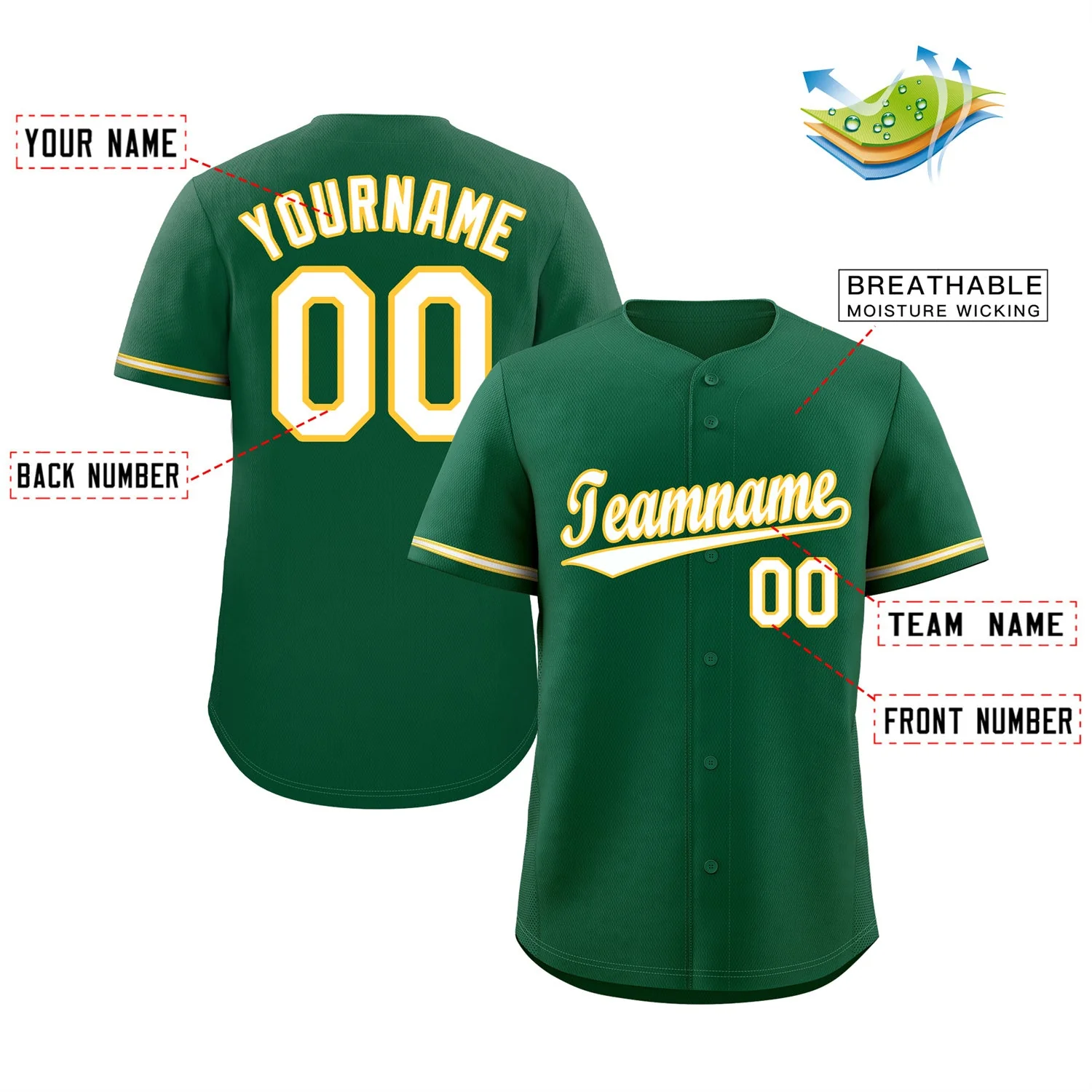 Custom Kelly Green White-Gold Classic Style Authentic Baseball Jersey - Image 2