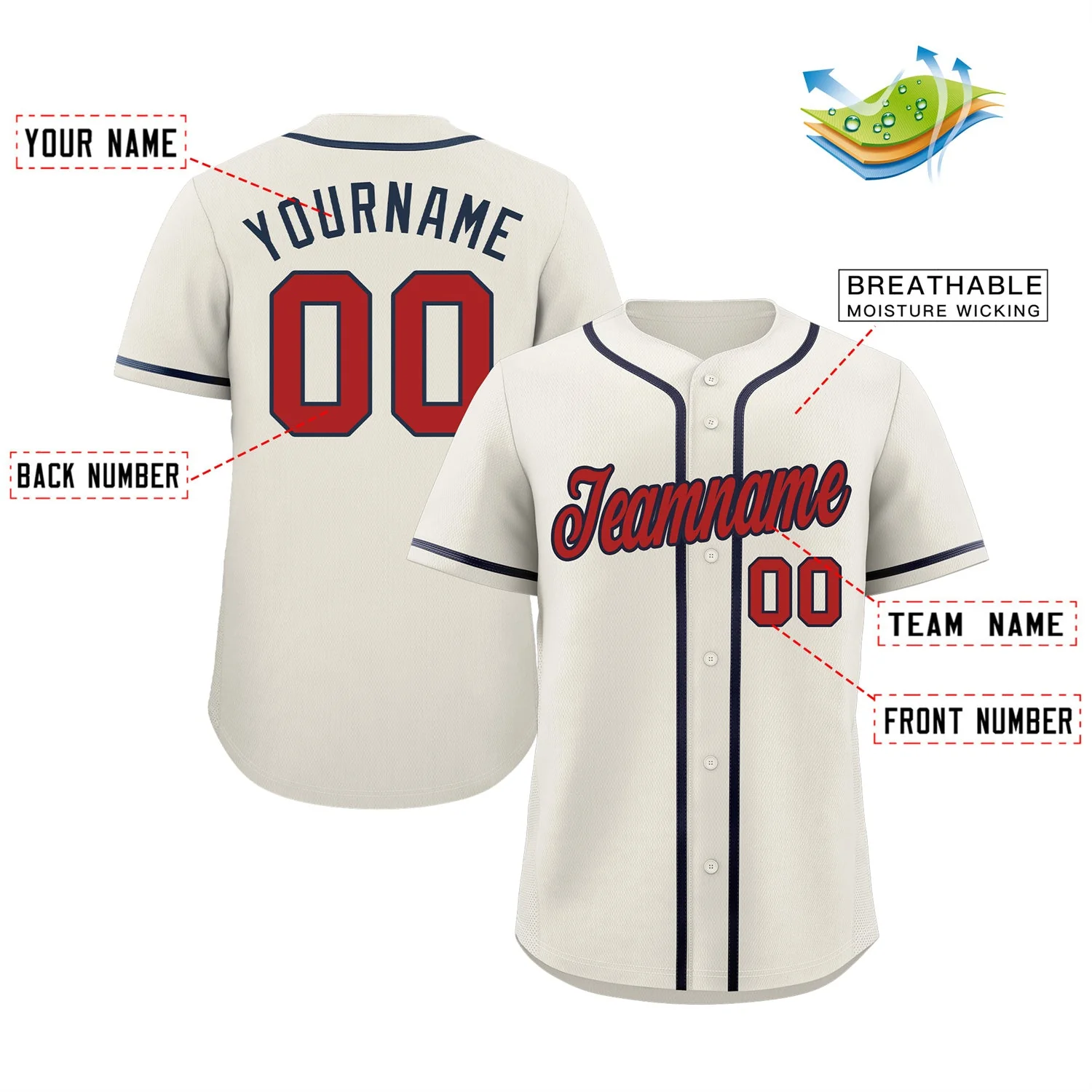 Custom Cream Red-Navy Classic Style Authentic Baseball Jersey - Image 2