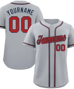 Custom Gray Red-Navy Classic Style Authentic Baseball Jersey