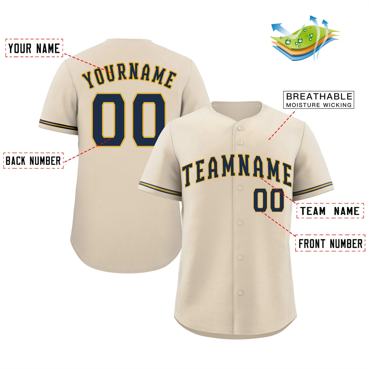Custom Cream Navy-Gold Classic Style Authentic Baseball Jersey - Image 2