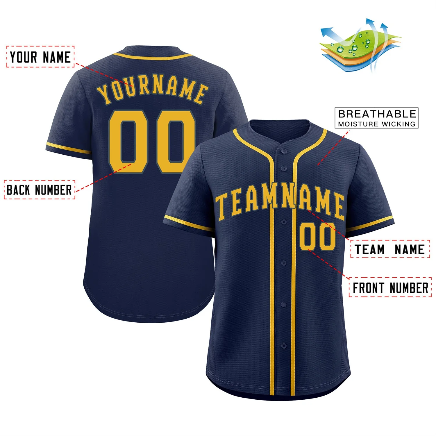 Custom Navy Yellow Classic Style Authentic Baseball Jersey - Image 2