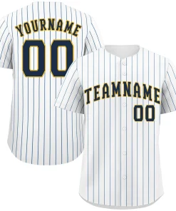 Custom White Navy-Gold Stripe Fashion Authentic Baseball Jersey