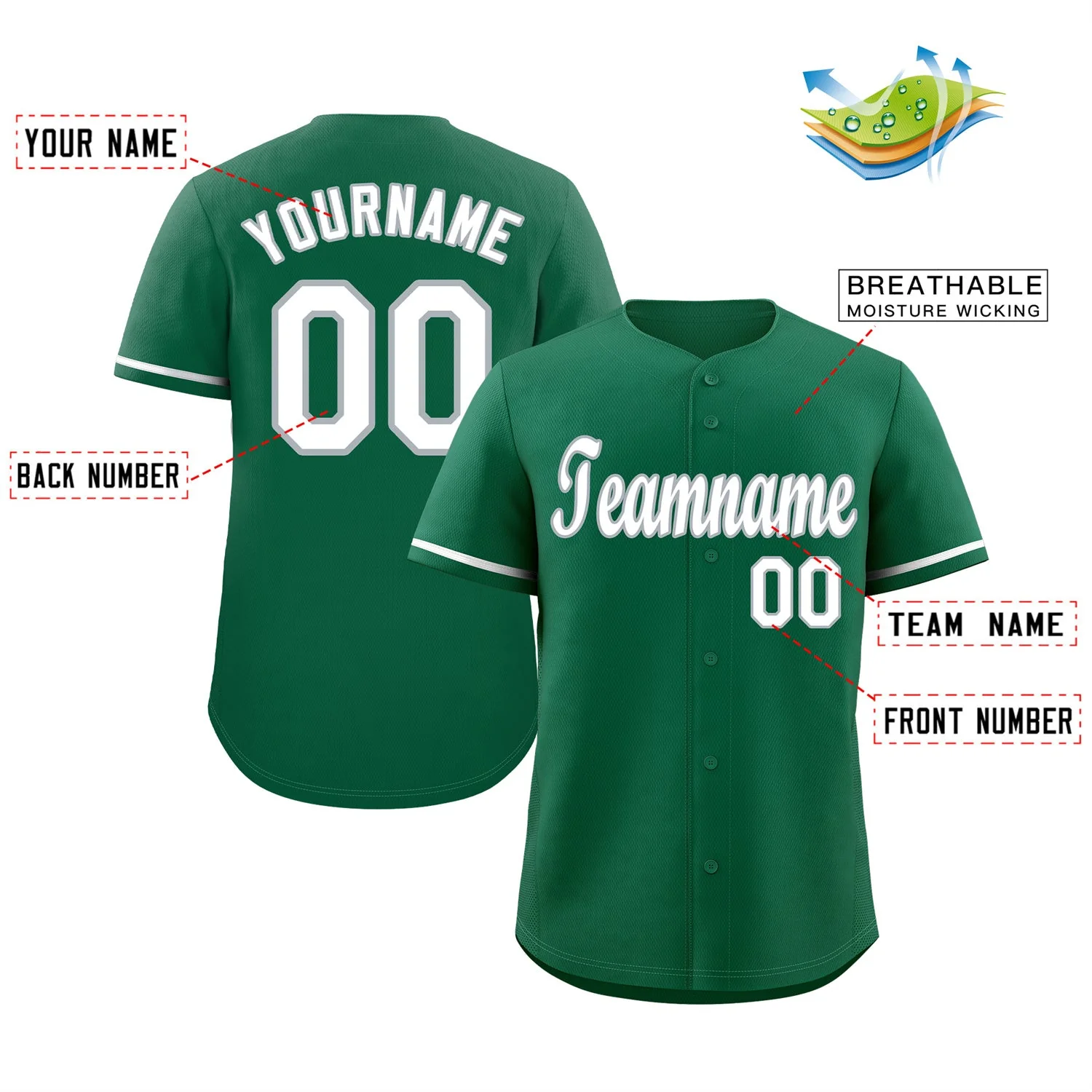 Custom Kelly Green White-Gray Classic Style Authentic Baseball Jersey - Image 2