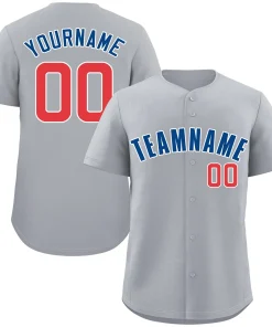 Custom Gray Royal-Red Classic Style Authentic Baseball Jersey
